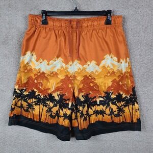 Croft & Barrow Swim Shorts Mens Medium Orange Floral Trunks Lined Drawstring‎